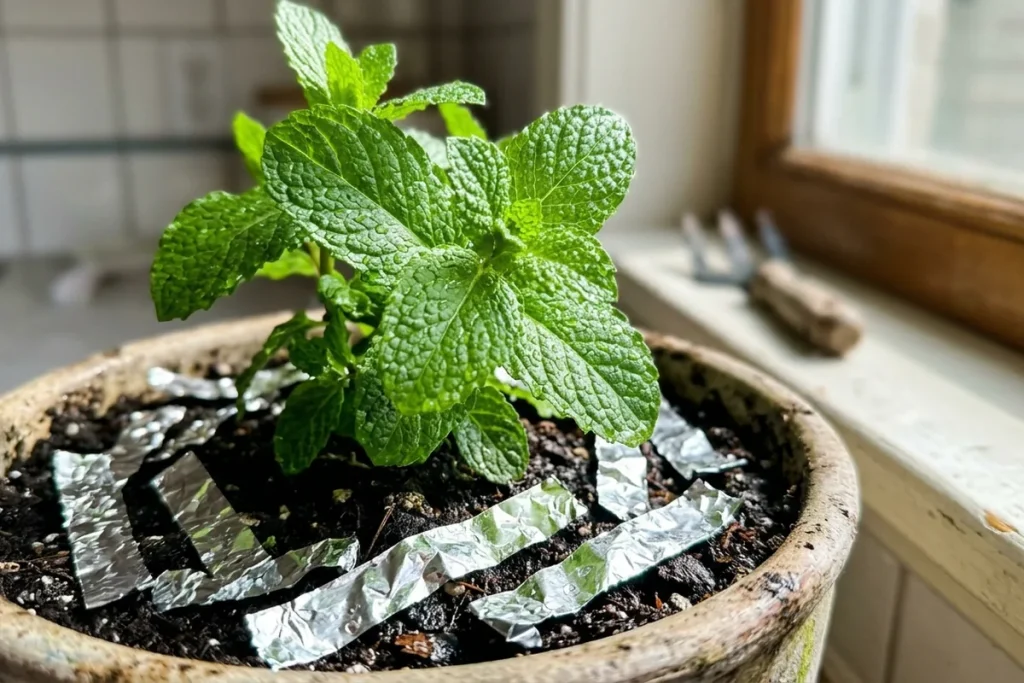 Połóż folię aluminiową w doniczce z miętą. Ten zapomniany trik to prawdziwy przełom w domowej uprawie